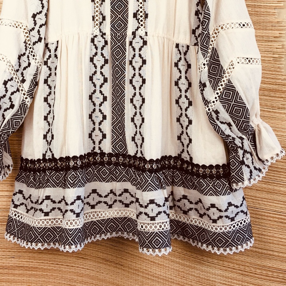 Hemant & Nandita Moira Boho Short Dress In Natural / Black Size M - Picture 10 of 14